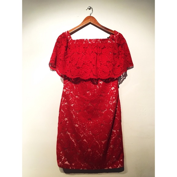 NWT MACloth Off the Shoulder Lace Red Dress - Picture 3 of 4